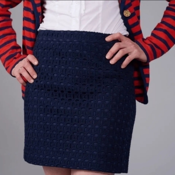 J. Crew Navy Exploded Eyelet Lined Mini Skirt - Picture 1 of 8
